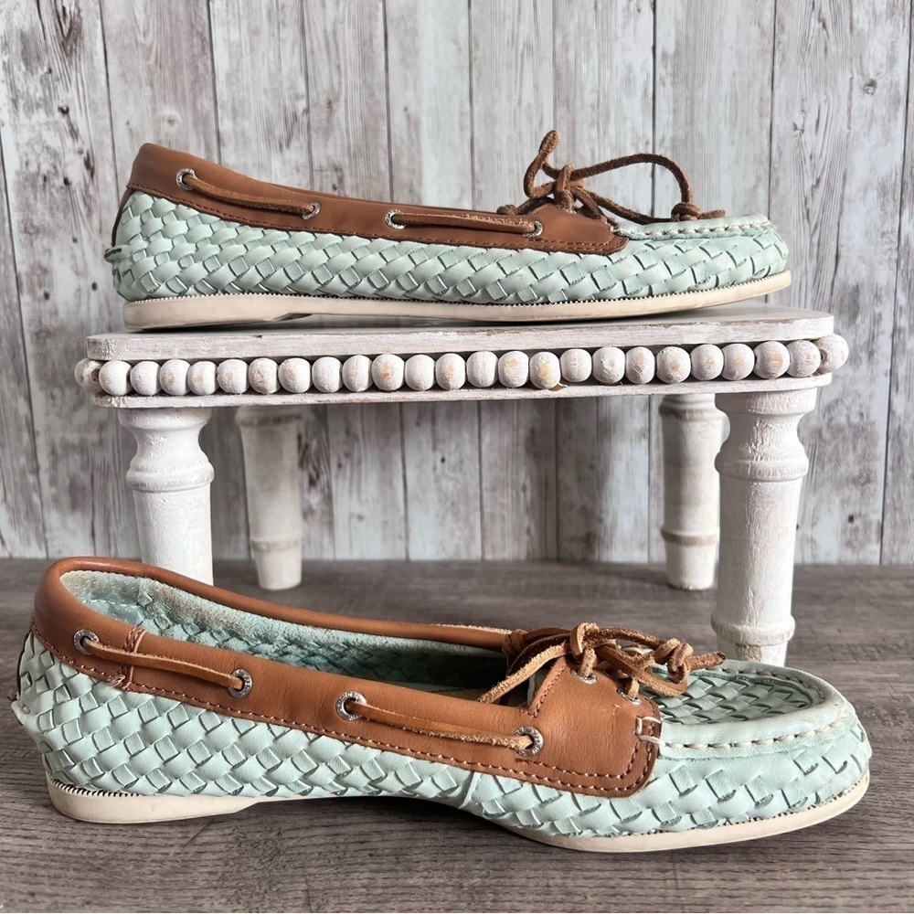 Sperry Top Siders Women’s Audrey Woven Aqua Boat Shoes Size 7 - Picture 3 of 7